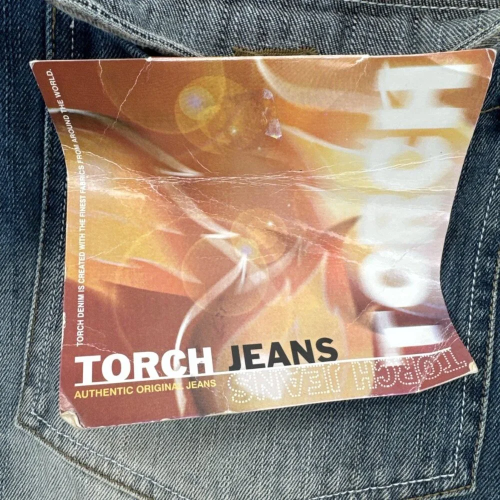 Y2K Torch Jeans Mens 48x34 Denim Patchwork Distressed Wide Baggy Hip Hop Urban - Picture 3 of 13